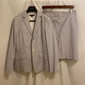 Blue Brooks Brothers Seersucker Skirt Suit